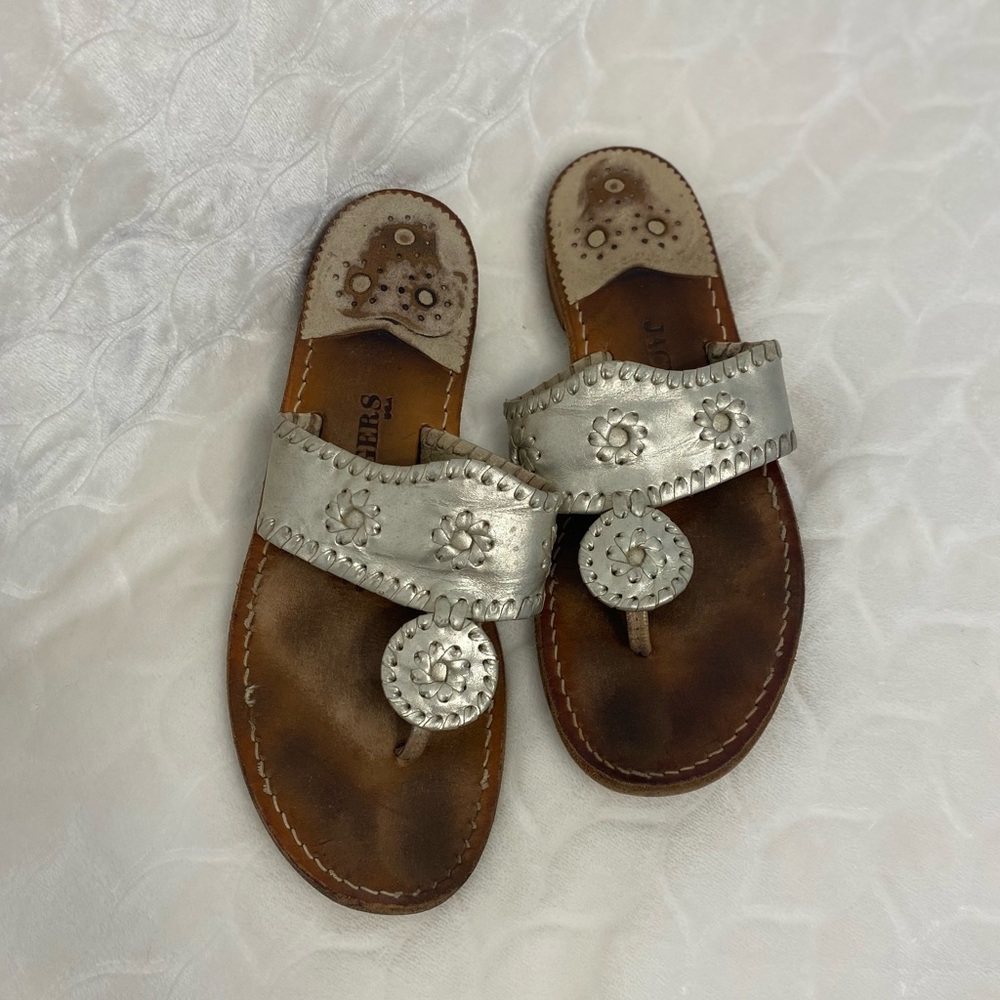 Jack Rogers Platinum Leather Flip Flops